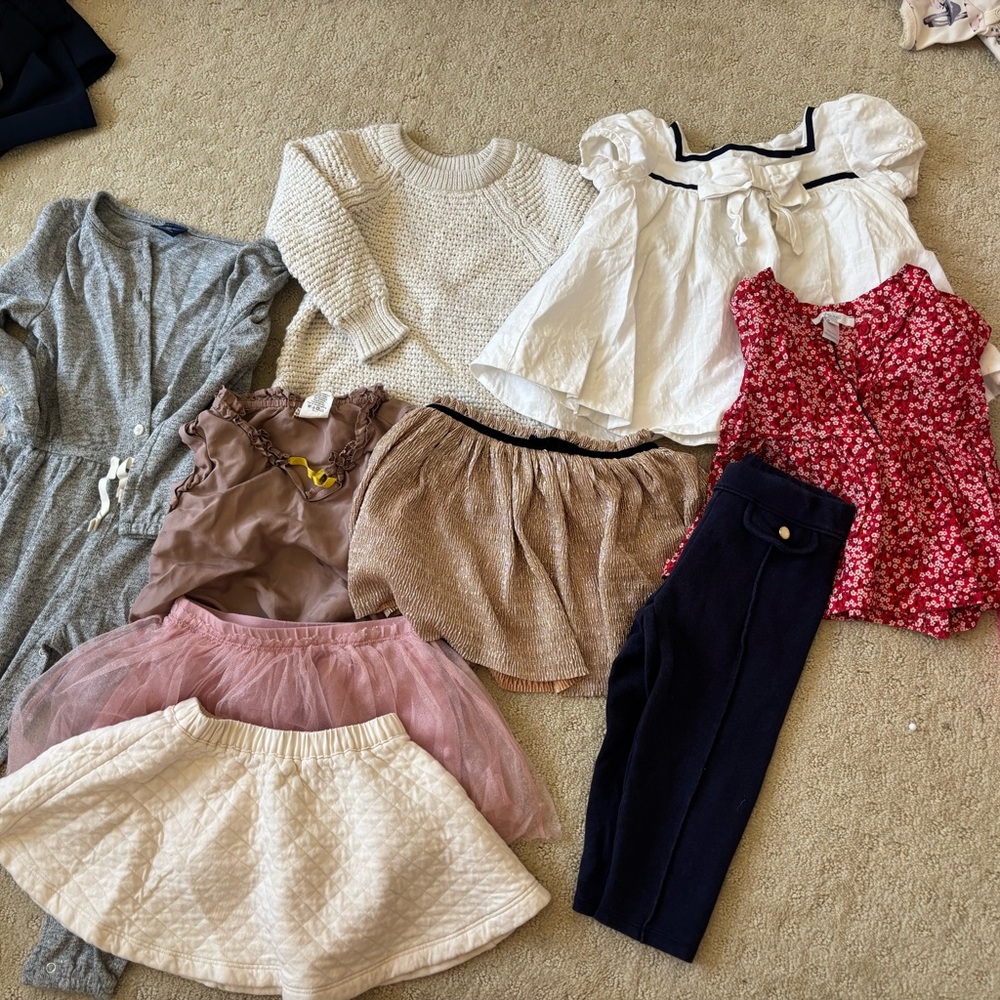 Janie and Jack lot with Navy Knit Leggings with Assorted Girls Skirts & Tops
